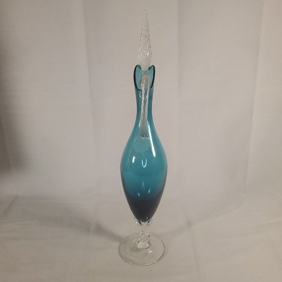 Vintage MCM Italy Empoli Turquoise Blue 14” Ewer Decanter Chipped Stopper RARE - Picture 8 of 16